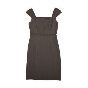 TAHARI ASL $129 Square Neck Knee Length Belted Sheath Dress Gray Size 8